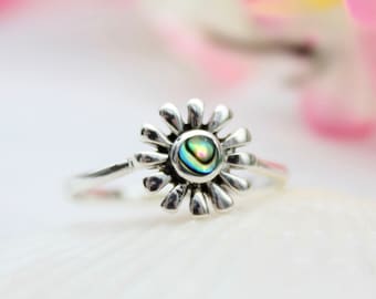 Abalone Daisy Ring 925 Sterling Silver / Paua Shell sun flower sunflower ring