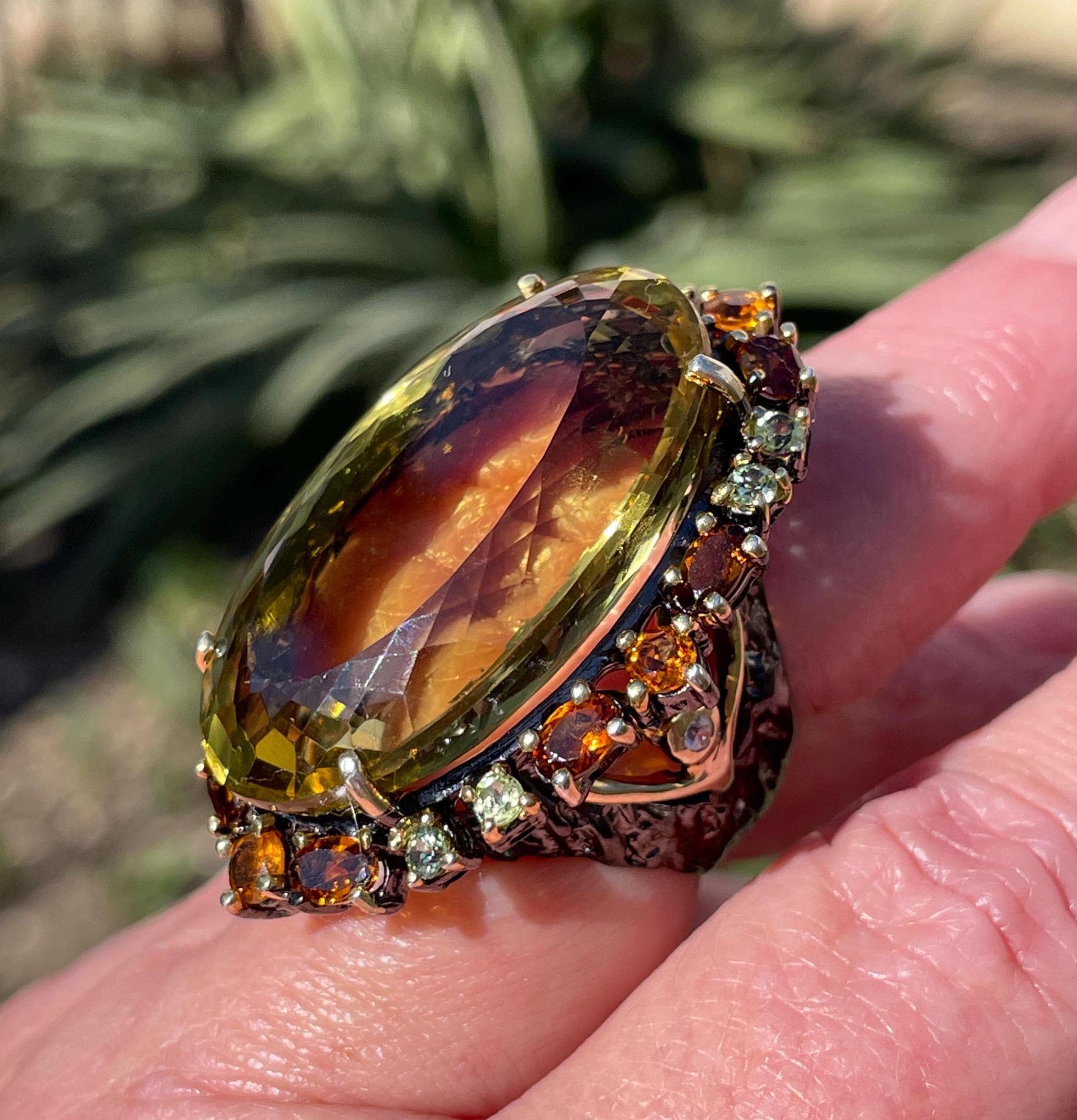 Huge 80ct Oval Lemon Quartz Citrine Peridot 925 Sterling