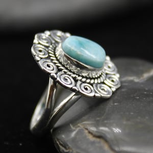 Natural Dominican Larimar sz 6.5 Ring 925 Sterling Silver / Ethnic Boho One of a Kind