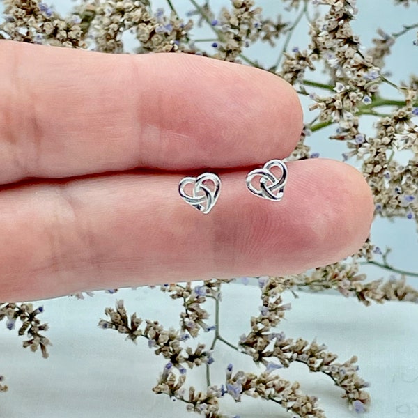 Tiny 6mm Celtic Knot Heart Stud Earrings 925 Sterling Silve for girl or woman cute trendy minimalist dainty gift for her