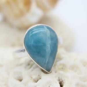 Larimar size 8.5 Ring Deep Sea Blue Drop 925 Sterling Silver