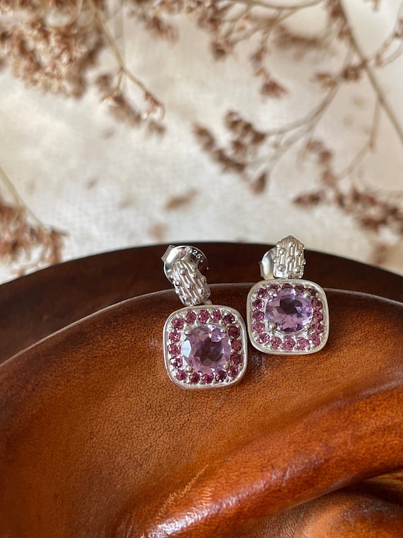 Sterling Silver Rhodolite Garnet Square Earrings Sterling Silver Rhodolite Garnet Square Earrings