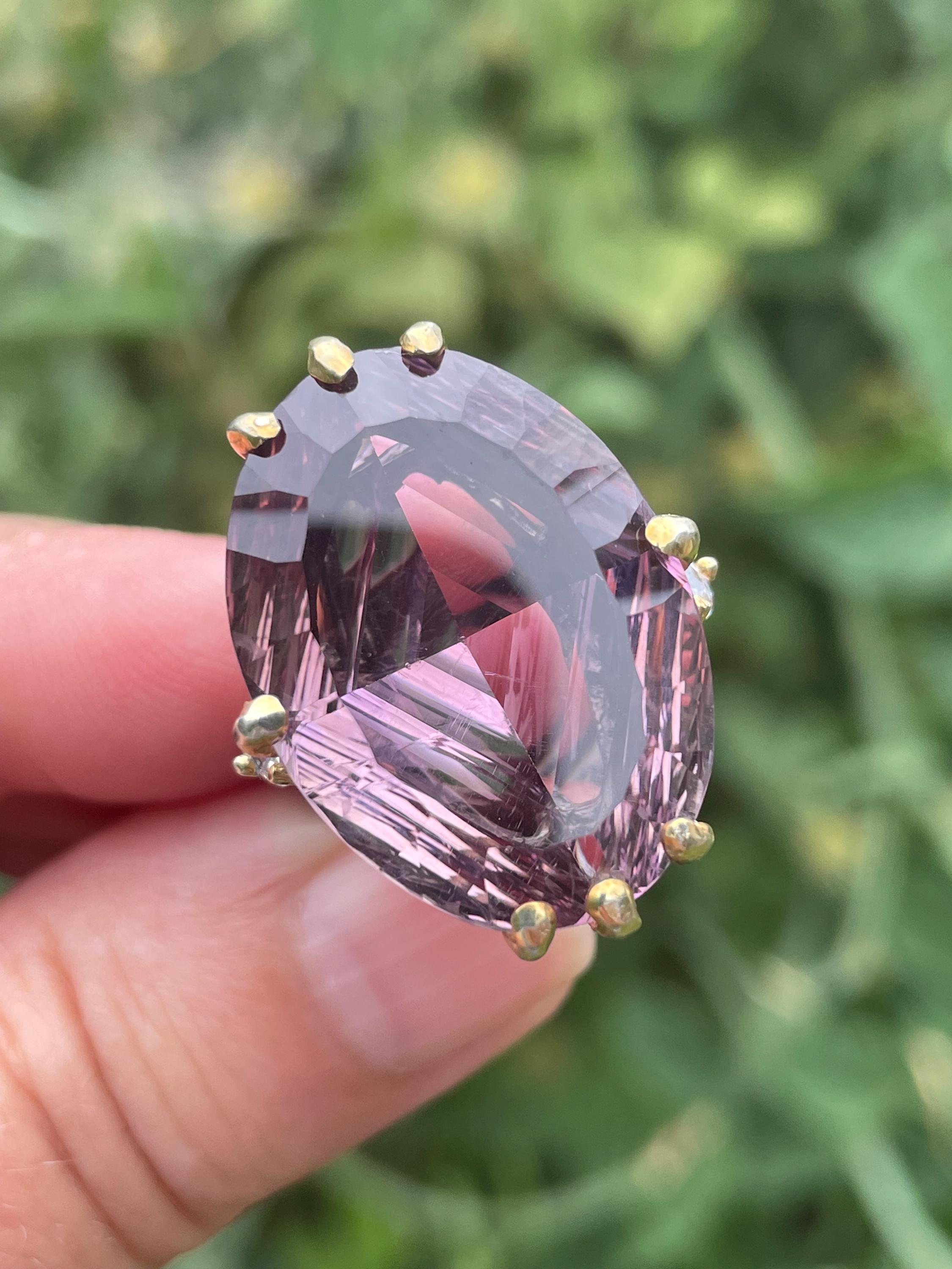 Large 32ct Oval Fancy Cut Amethyst Ring Sz 8 Sterling Silver Black Rhodium Gold / One of a kind cocktail vintage style ring