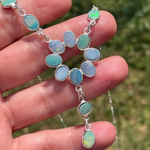 Genuine Blue Australian Opal Doublet Circle Pendant Necklace 925 Sterling Silver