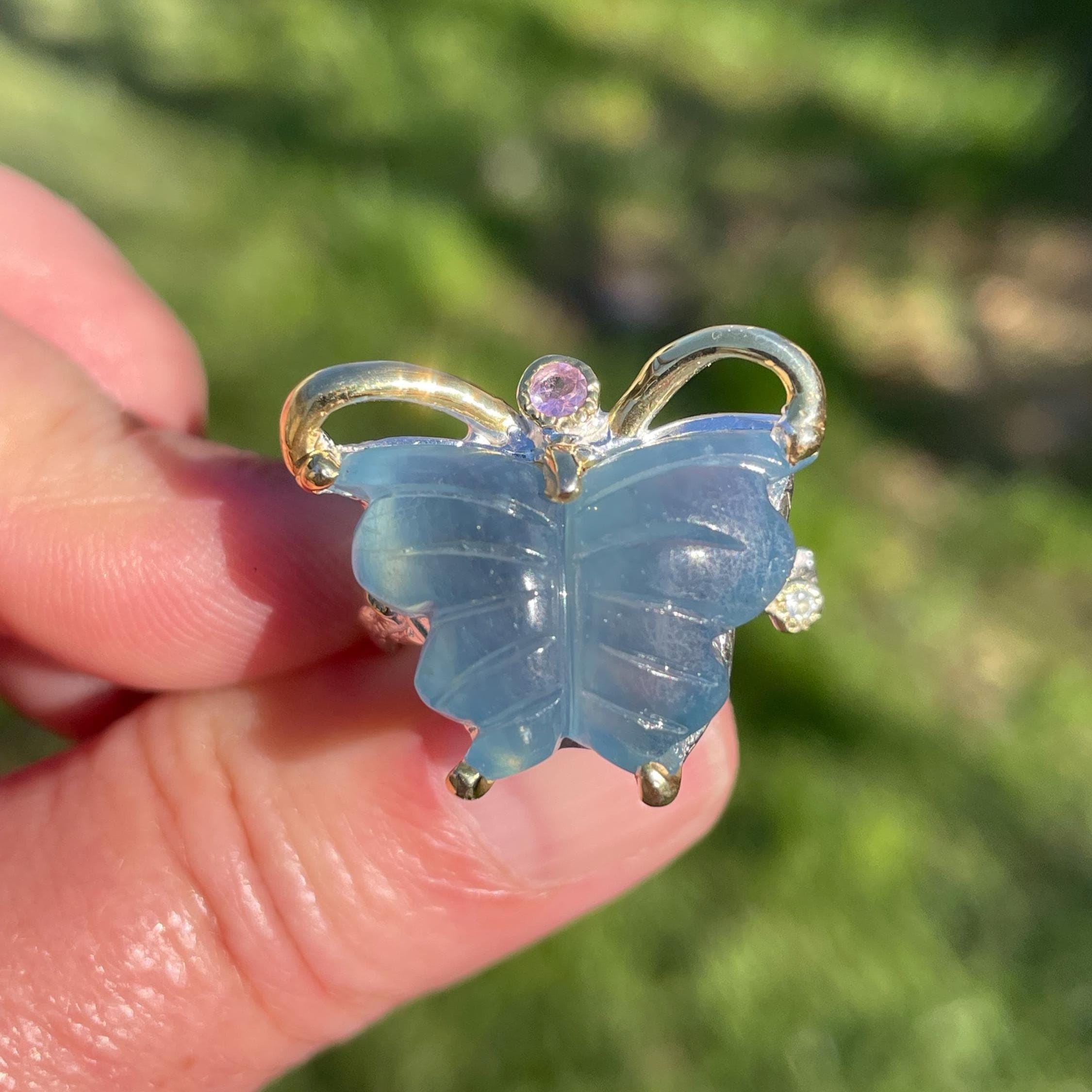 ファンシー彫刻バタフライ 20カラット 天然アクアマリン アメジスト 9