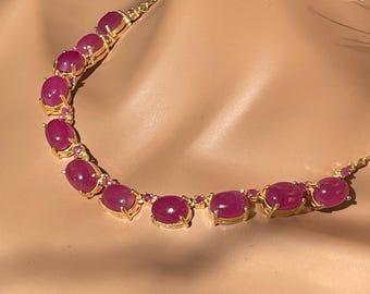 Elegant Red Ruby Cocktail Necklace 14K Gold Plated 925 Sterling Silver / fancy vintage style gift for her