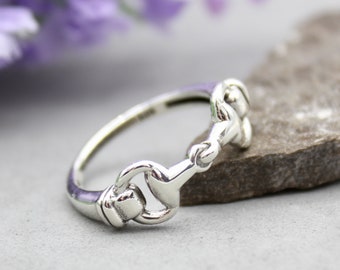 Horsebit Buckle 925 Sterling Silver Ring, Trendy horse bit horse snaffle unisex ring