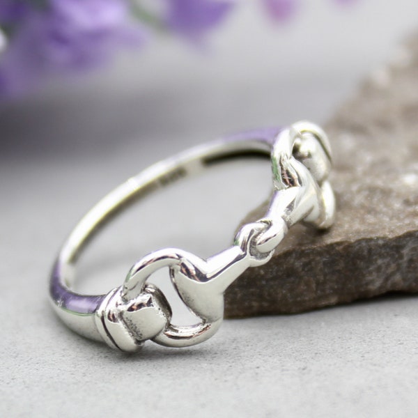 Horsebit Buckle 925 Sterling Silver Ring, Trendy horse bit horse snaffle unisex ring