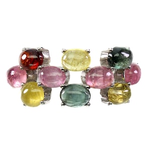 Size 8 Natural Multicolur TOURMALINE Cluster Ring 925 Sterling Silver