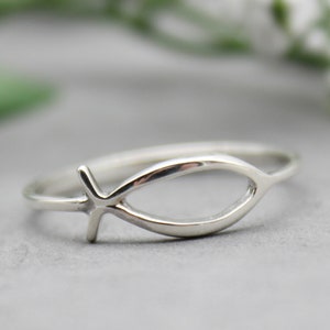 Minimalist Ichthys Fish Ring Christian Ring Jesus Ring 925 Sterling Silver, Christian Symbol Jewelry women men ring