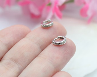 Dainty 1 pair 5mm Huggie Earrings Cubic Zirconia Tiny Hoops 925 Sterling Silver for girl/woman minimalist small trendy gift idea