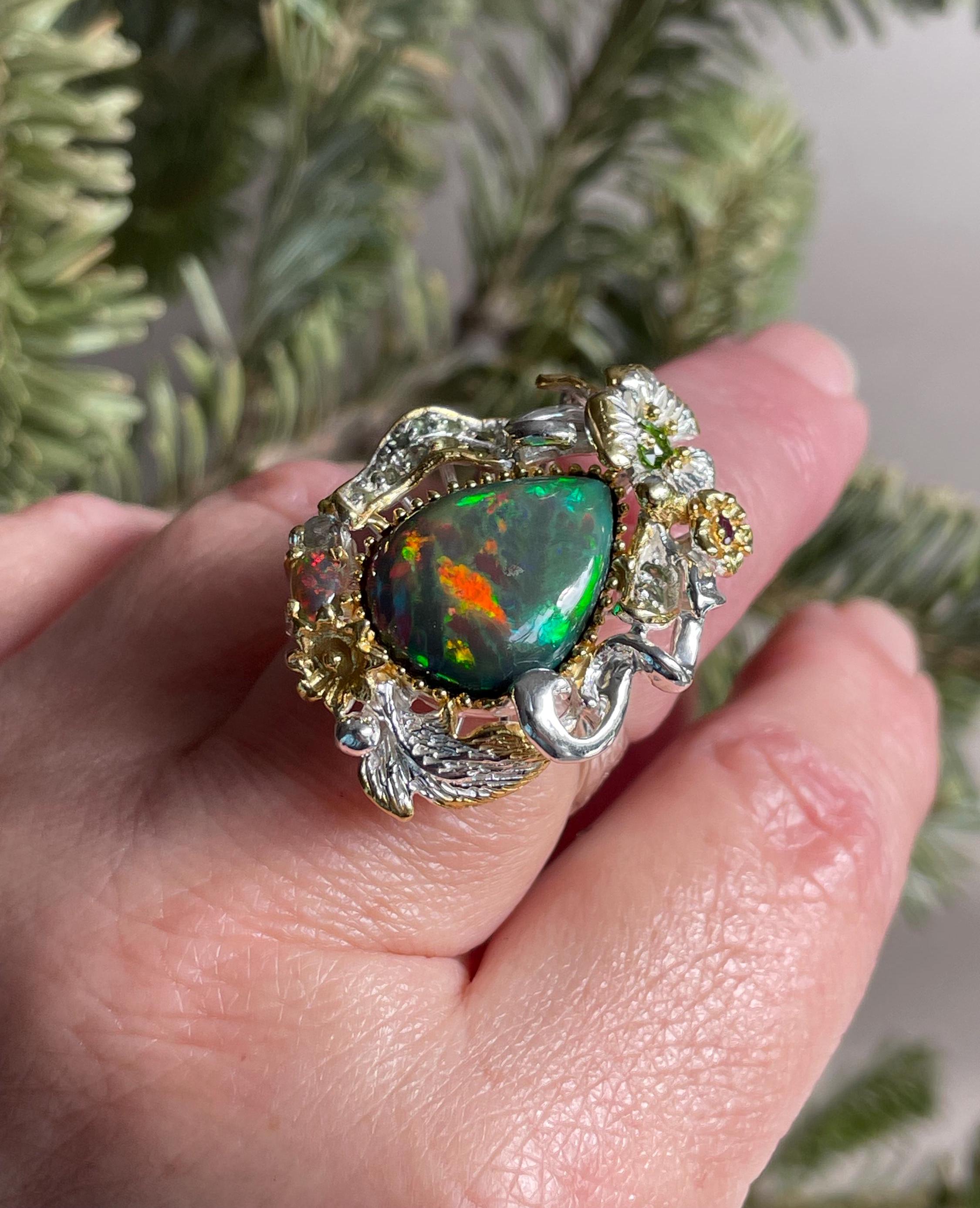 Natural Big 7ct Black Opal Rhodolite Chrome Diopside Sapphire Sz