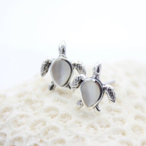 Turtle Sterling Silver Stud Earrings Turquoise Abalone Shell and Mother ...