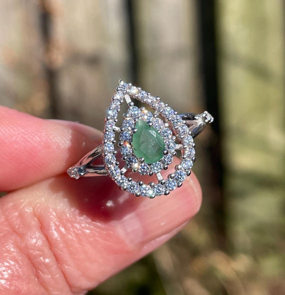 Bague En Argent Sterling 925 Avec Zircon Vert Émeraude - Taille 10 - Pour Femme - Neuf Avec Étiquettes