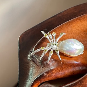 Natural Big Baroque Pearl Opal and Cubic Zirconia Spider Brooch 925 ...