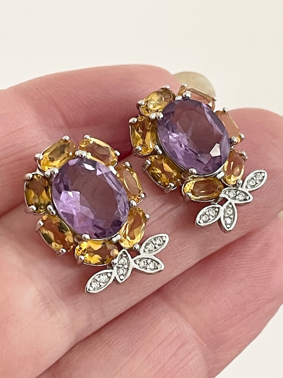 Pair of 925 Sterling Silver White CZ Gem Large Sun Dangle Minimal Hoop Earrings Pair of 925 Sterling Silver White CZ Gem Large Sun Dangle Minimal Hoop Earrings