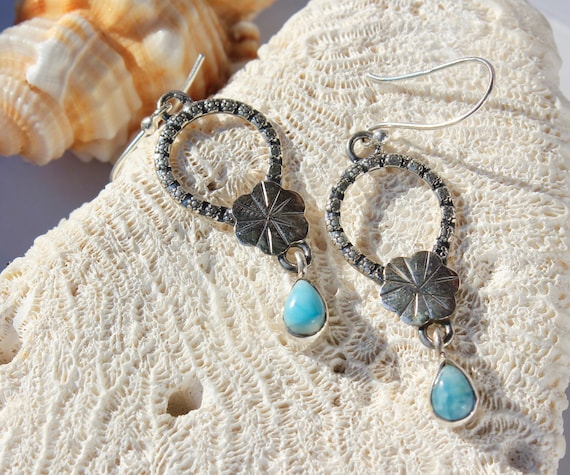Larimar Turtle Post Stud Earrings Sterling Silver Atlantis Stone Larimar Turtle Post Stud Earrings Sterling Silver Atlantis Stone