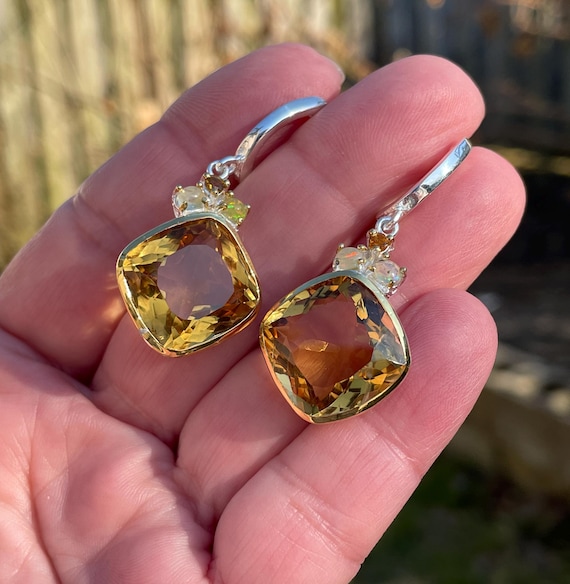 Large Natural Citrine Opal Dangle Earrings 925 Sterling Silver
