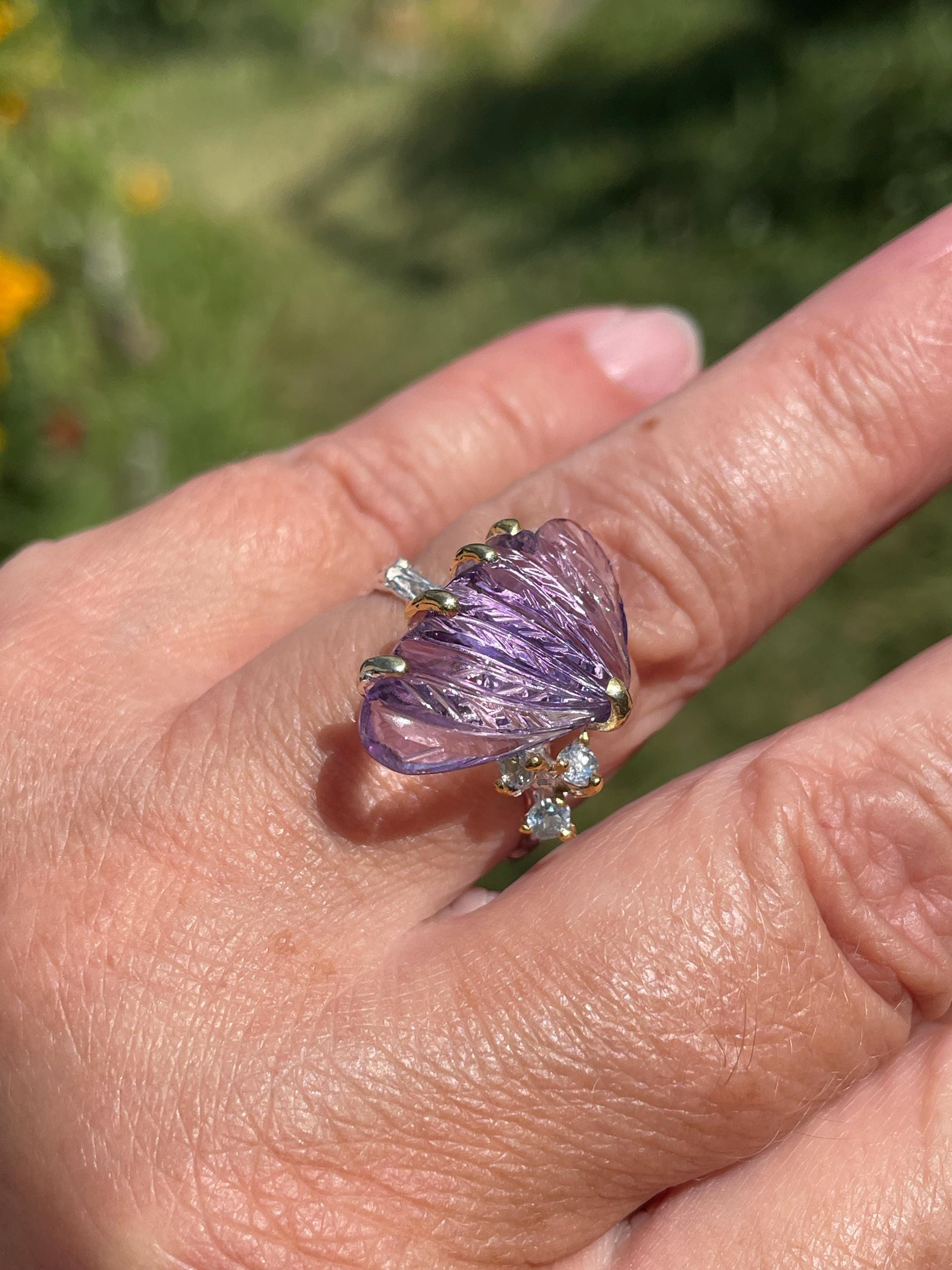 Bague Papillon En Argent Avec Pierre Type Améthyste - Neuf Avec étiquettes - Envoi Rapide De France
