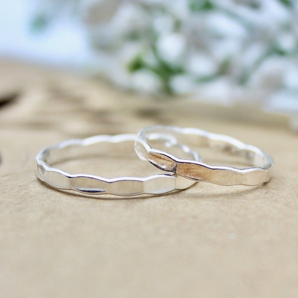Dainty Hammered Band Ring 925 Sterling Silver Minimalist Stackable Trendy Tiny Everyday use for girl and woman man unisex