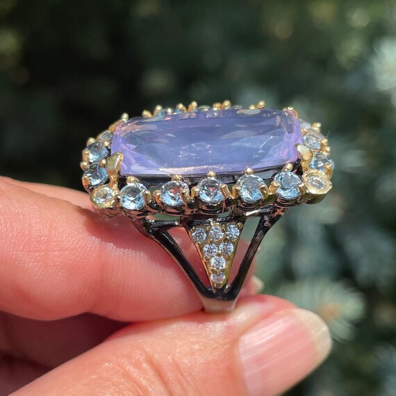 Bague Cristal De Quartz Bleu & Argent - 30 Carats - Taille US 9 1/2 - Neuf Sans Emballage
