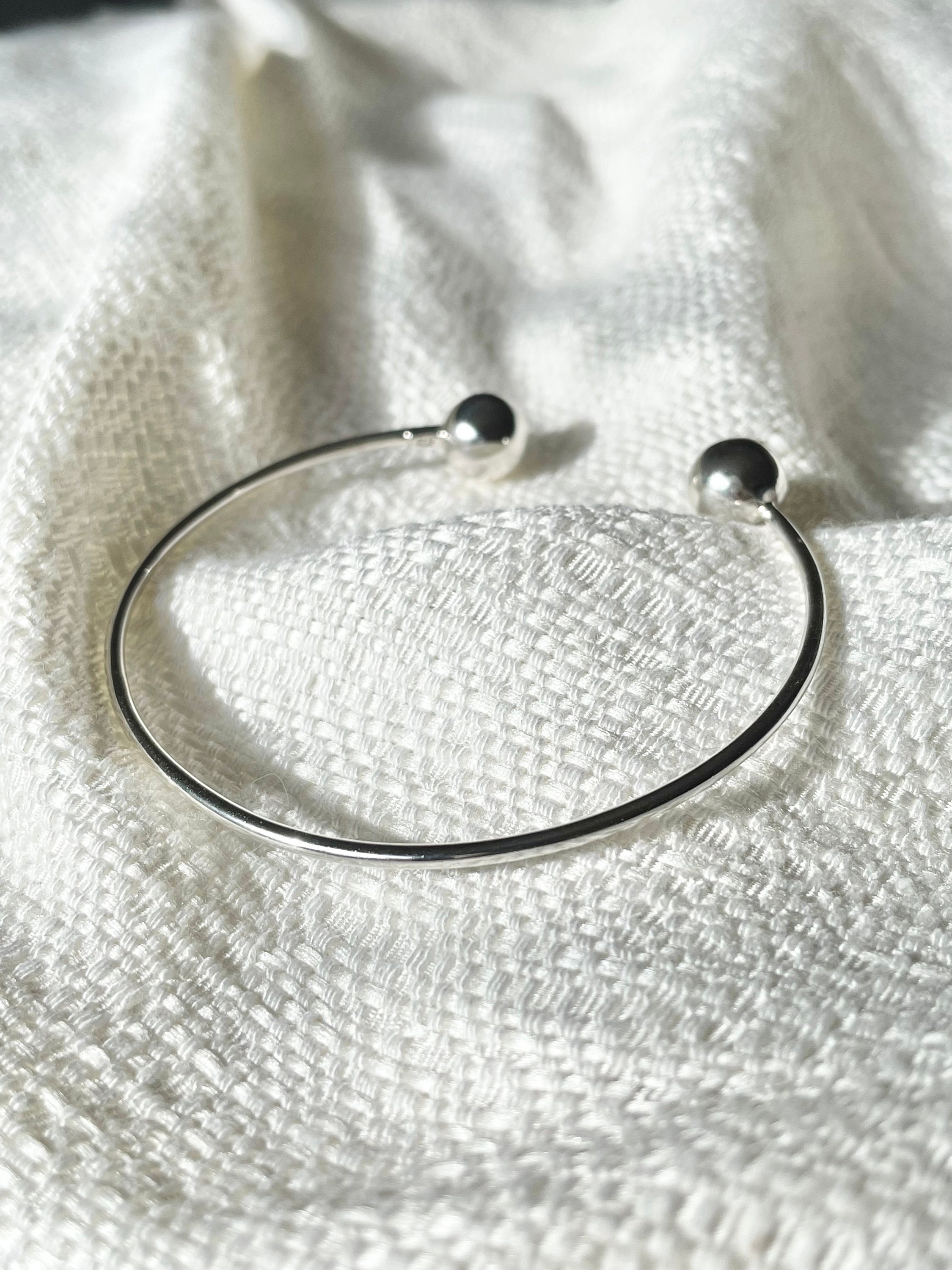 925 Sterling Silver Ball Cuff Bracelet / Trendy Gift for Her