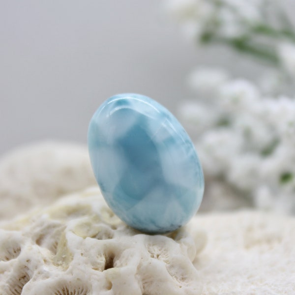 Unique Larimar Oval Cab marbled turtleback Cabochon pectolite turquoise sky blue gem large Dominican beach gemstonestone 4.7g 23.5ct