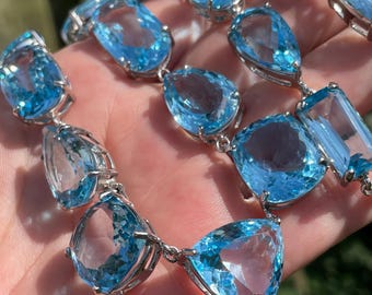 Luxury Huge 298ct Swiss Blue Topaz Necklace 925 Sterling Silver / big gemstone wedding necklace