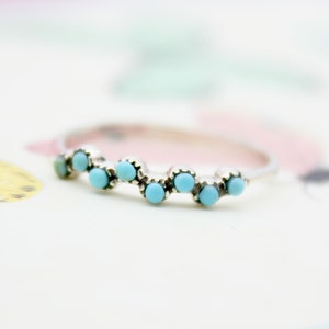 Dainty Cluster Turquoise Band Ring 925 Sterling Silver Minimalist Stackable Trendy Tiny Everyday use for girl and woman.