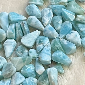 Lot Larimar grooved cabochons beads small pendants necklace earings bracelet DIY jewelry making macrame wirewrap rosary beach stone handmade