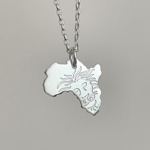 Afrika Karte Anhänger Gravierte Löwe 925 Sterling Silber Halskette Minimalist Unisex Liebe Afrika