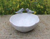 Love Birds Ring Dish, Hand Made Ceramic Pottery Ring Dish in Speckled White and Blue, Valentines Jewellery Bowl, Unique Dish, Ready to Ship