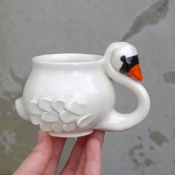 Small Porcelain Swan Cup, Ceramic Mug, Hand Made Pottery, Bird Mug