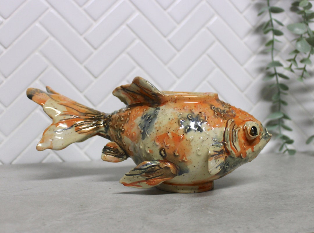 Goldfish Vase Hand Made Sculpted Pottery in Orange White and Etsy Canada