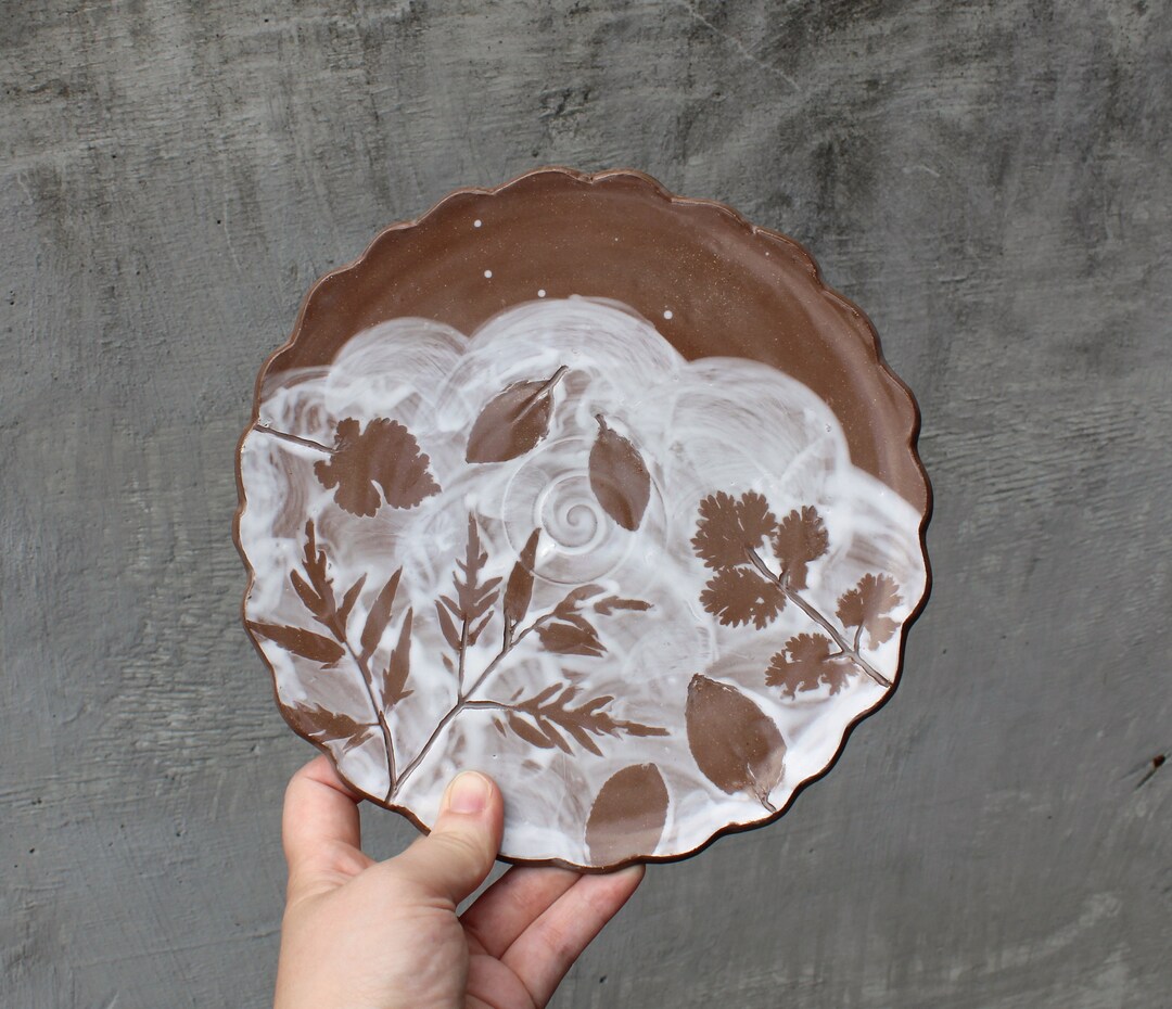 Decorative Leaf Plate Hand Made Pottery With Rustic Brown and Etsy
