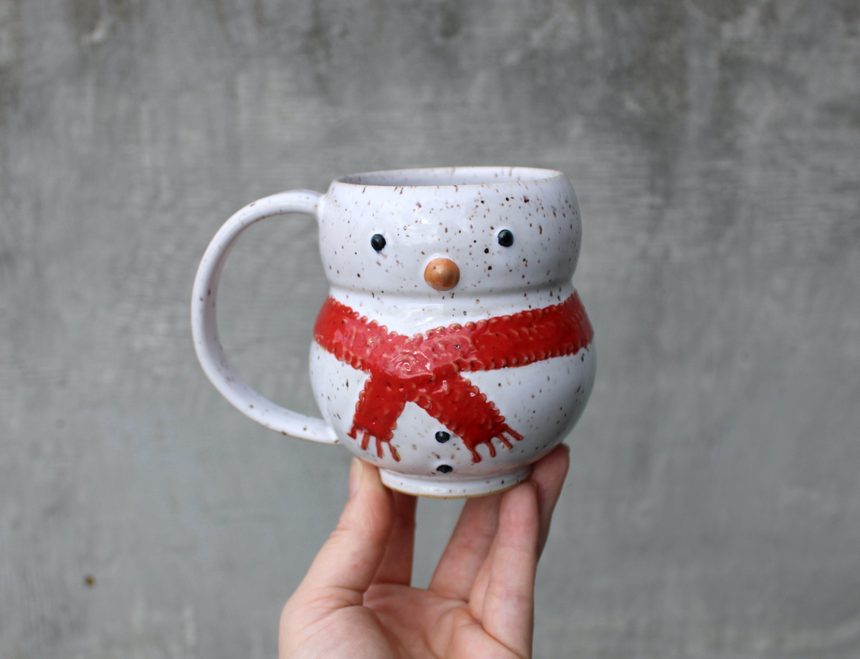 Handmade Ceramic Snowman Espresso Mug - Unique Christmas Coffee