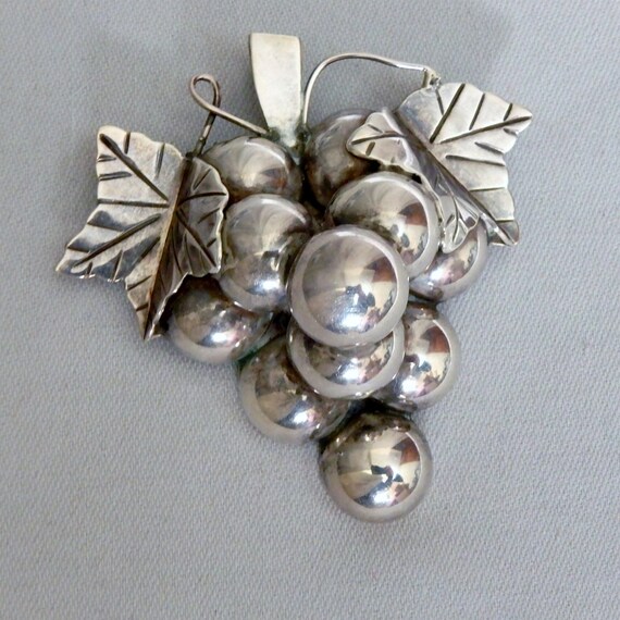 2-1/2” Taxco Sterling Silver Grape Cluster Pin or… - image 2