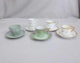 5 Vintage Demitasse Cup and Saucer Sets:  Rosenthal, Spode, Limoges, Nippon