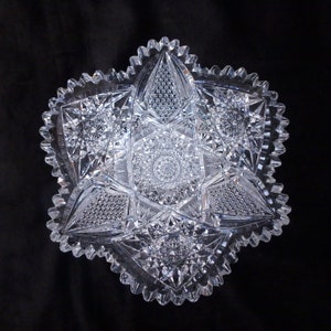 ABP Brilliant Cut Glass 9" Bowl; Hobstar and Crosshatching on Pointed Edges