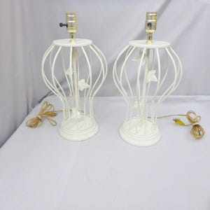 Pair of Mid-Century Metal Bird Cage Table Lamps with Ivy