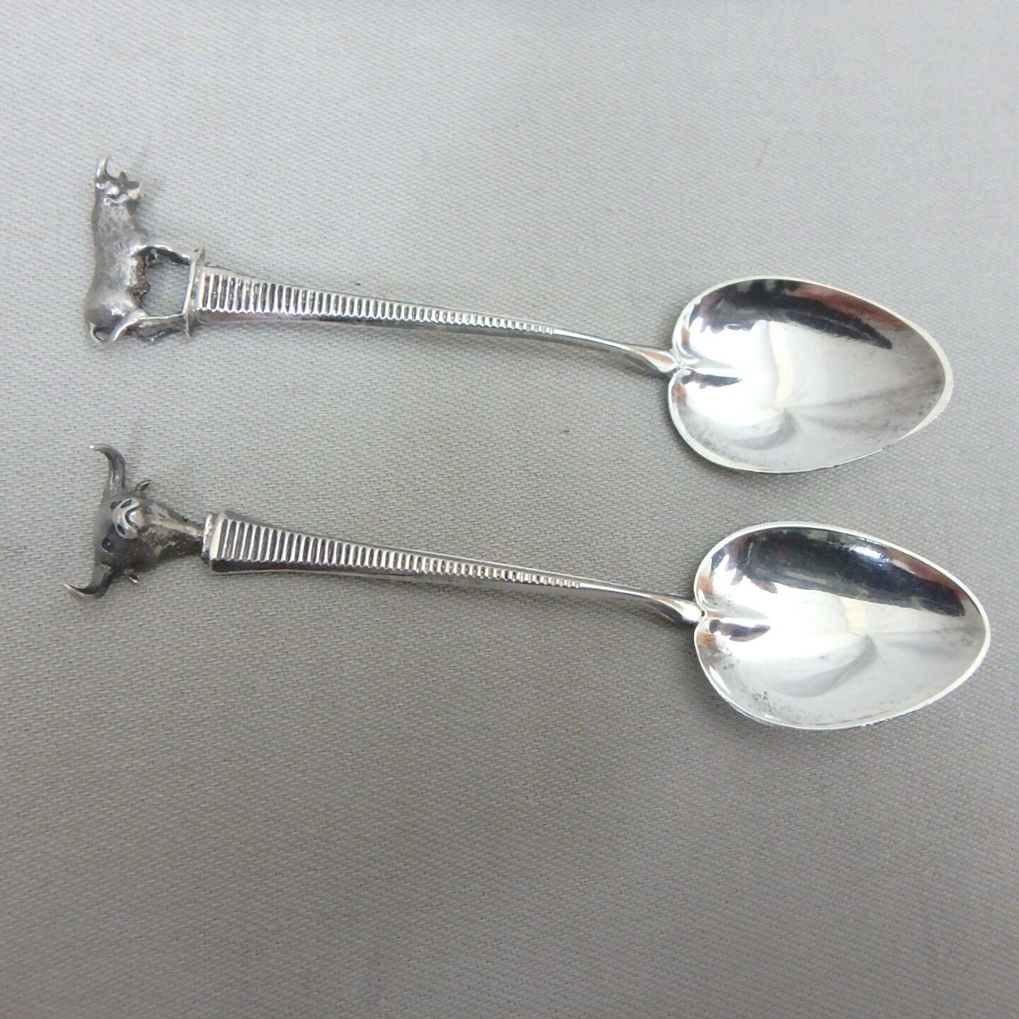 Pair 2 Vintage Spanish 900 Silver Spoons with Bull Figures Etsy