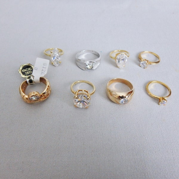 Lot of 8 Cubic Zirconia CZ Cocktail Statement Rings