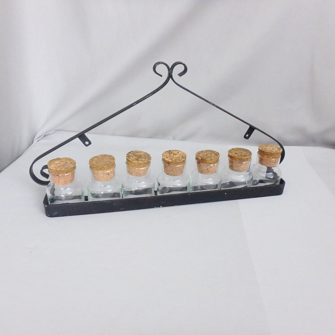 Wrought Iron Wall Spice Rack With 7 Large Glass Bottles - Etsy