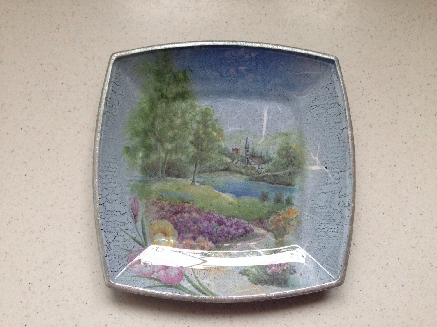 Handmade Decoupage Square Glass Plate the First Spring Blossom, Home Decor Etsy