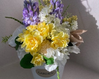 Silk floral arrangement, Hyacinth and narcissist composition, Artificial floral bouquet,Summer floral arrangement, Home decor with flowers