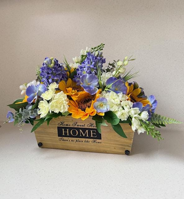 Artificial sunflowers and hyacinthus floral arrangement, Home decor, Gift idea, Spring time, Kitchen table decor, Farmhouse decor