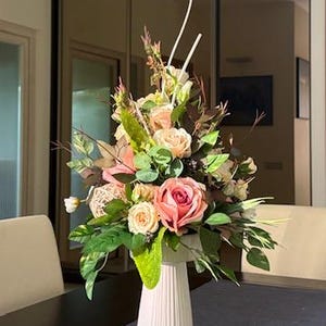 High artificial floral arrangement in a ceramic vase, Silk floral decor, Table decor, Gift idea, Home decor, Silk roses arrangement