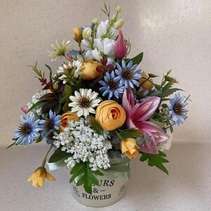 Silk flowers arrangement, Home decor, Table decor, Gift idea, Table centrepiece, Warming gift, Artificial floral composition Colourful decor