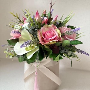 Artificial flowers arrangement, Roses and orchids composition, Silk flowers, Home decor, Gift idea, Table centerpiece, Dining table decor
