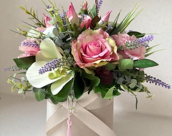 Artificial flowers arrangement, Roses and orchids composition, Silk flowers, Home decor, Gift idea, Table centerpiece, Dining table decor